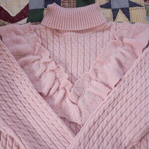 Size M Sugar Thrills Pink Ruffle Turtleneck Sweater